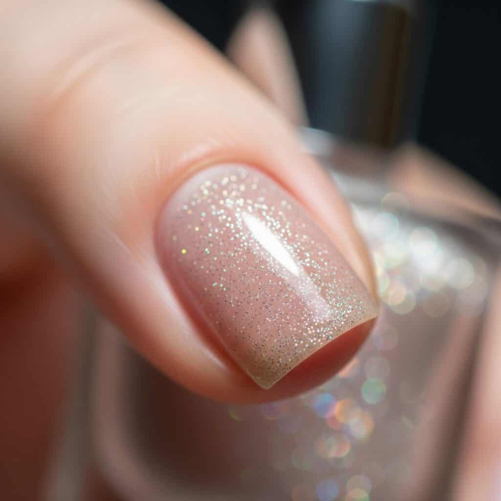 unghie naturali eleganti micro glitter